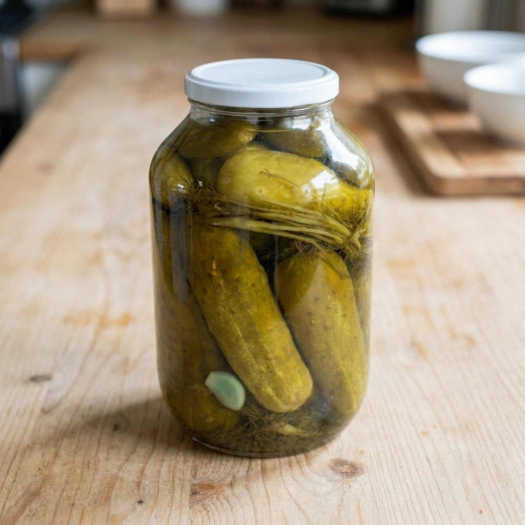 The same jar on the same counter, framed wider with bowls and a board behind